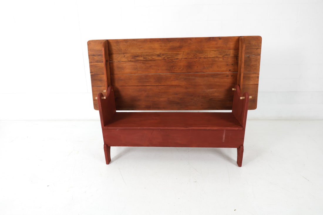 AMERICAN PRIMITIVE PINE SETTLE BENCH TABLE - 10