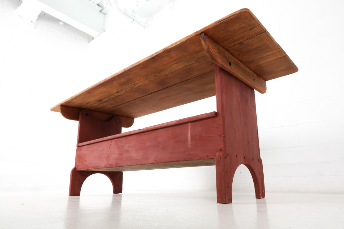AMERICAN PRIMITIVE PINE SETTLE BENCH TABLE - 15