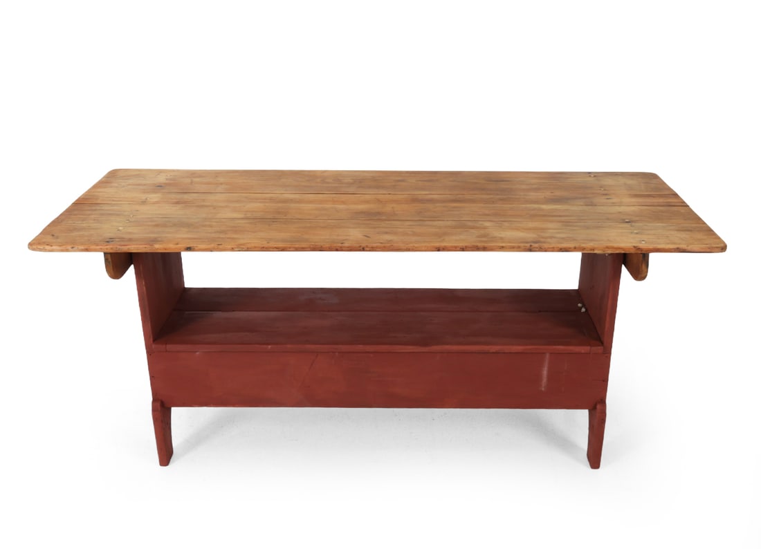 AMERICAN PRIMITIVE PINE SETTLE BENCH TABLE - 2