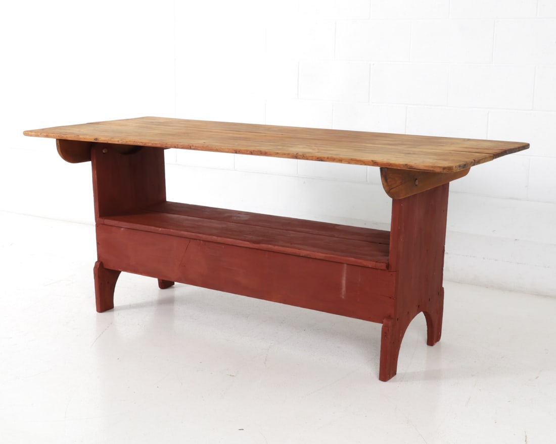 AMERICAN PRIMITIVE PINE SETTLE BENCH TABLE - 3