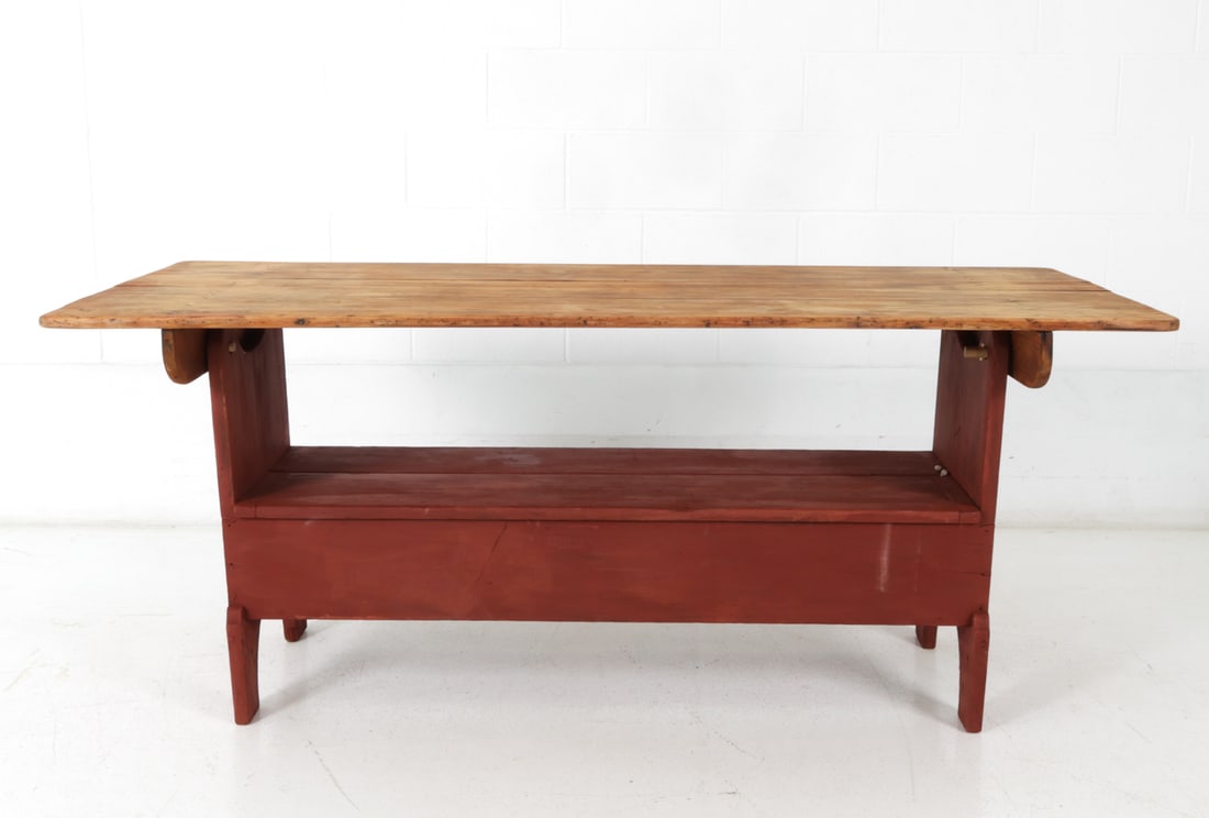 AMERICAN PRIMITIVE PINE SETTLE BENCH TABLE - 4