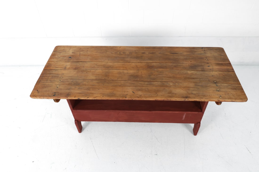 AMERICAN PRIMITIVE PINE SETTLE BENCH TABLE - 6