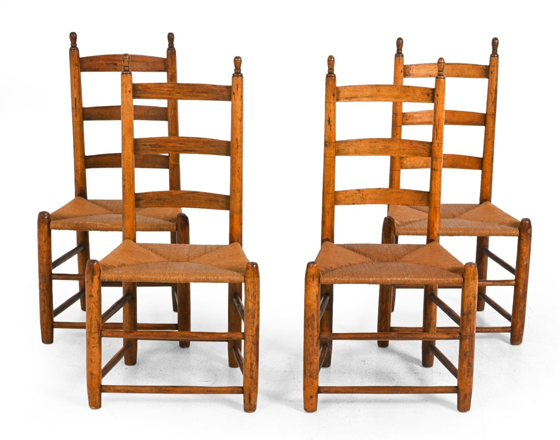 (4) ANTIQUE OAK & RUSH LADDER BACK CHAIRS (1 of 15)