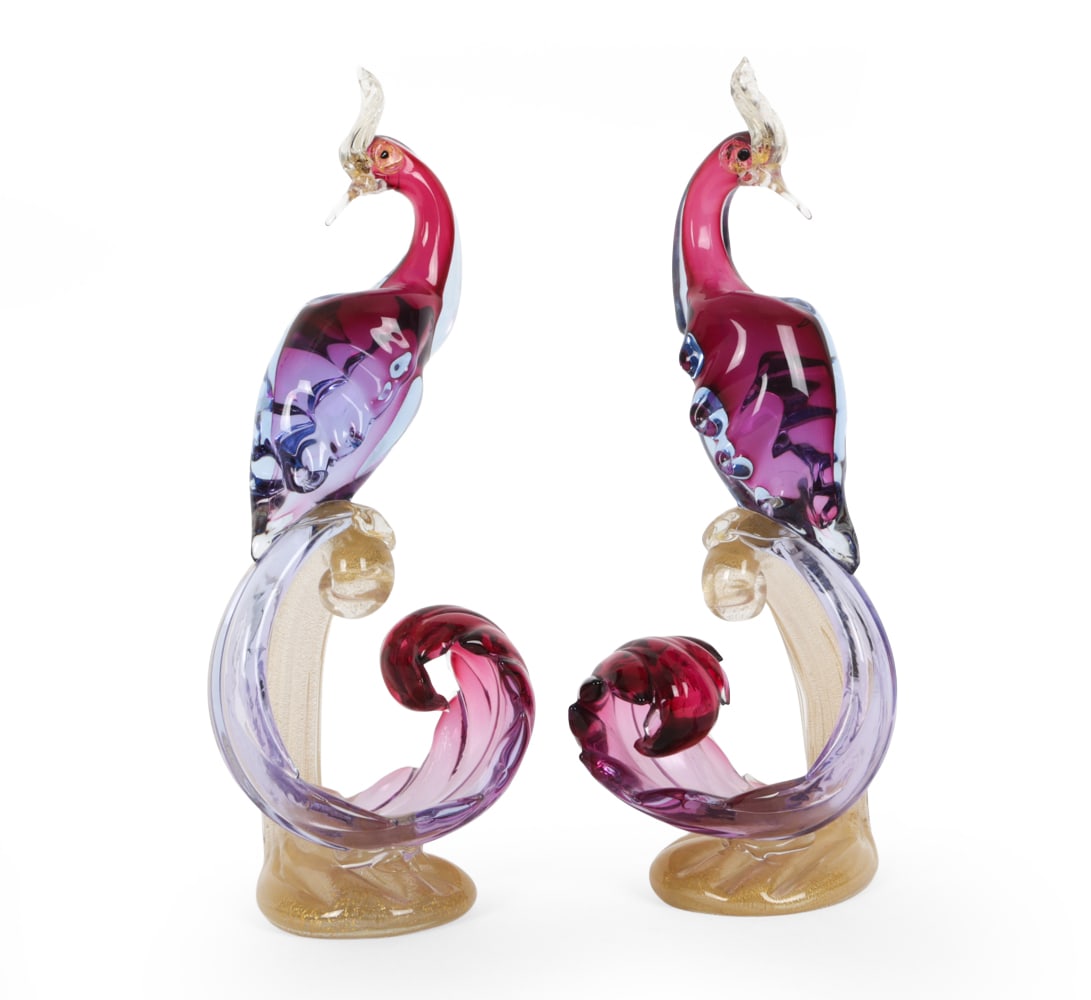 PAIR ALFREDO BARBINI MURANO "BIRDS OF PARADISE" (1 of 13)