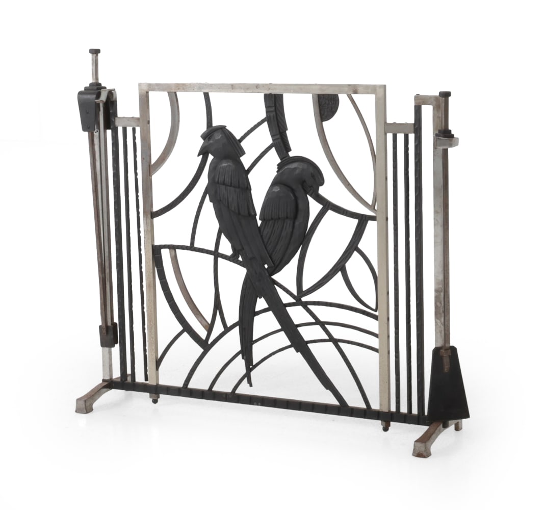 FRENCH ART DECO IRON & CHROME FIREPLACE SCREEN (1 of 14)