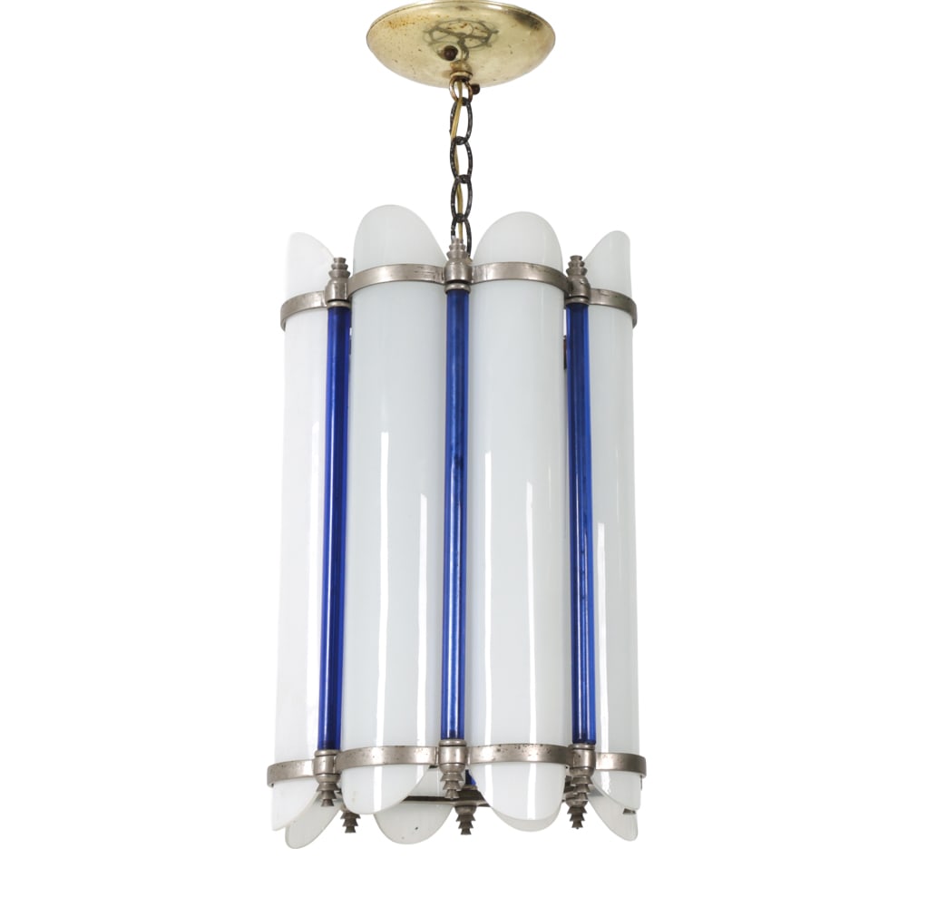 ART DECO NICKEL AND SKYSCRAPER GLASS CHANDELIER (1 of 18)