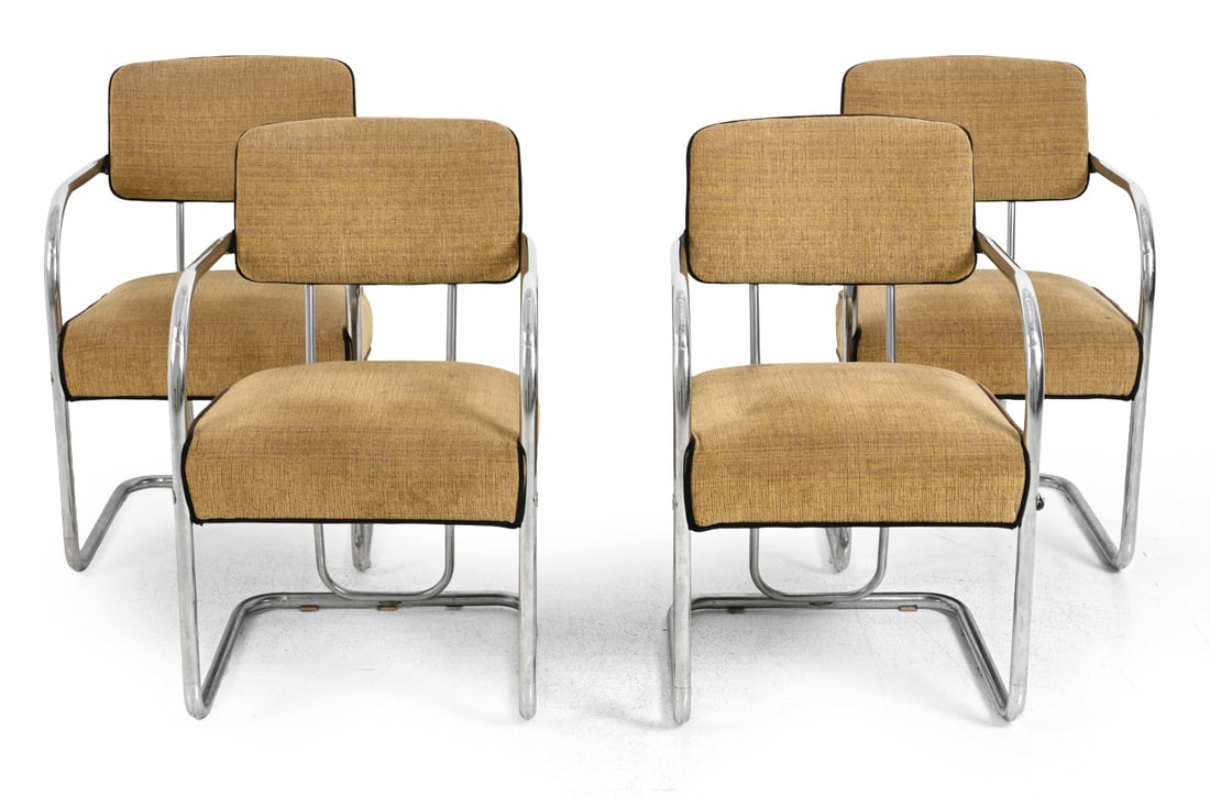 4 ART DECO BAUHAUS STYLE CHROME CANTILEVER CHAIRS (1 of 13)