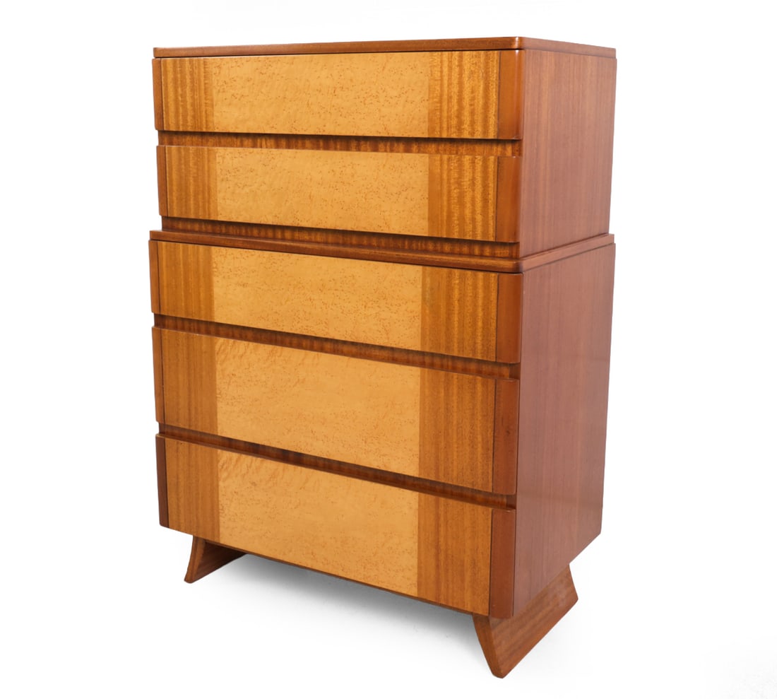 ART DECO R-WAY MAHOGANY CHEST OF DRAWERS C. 1940S (1 of 15)