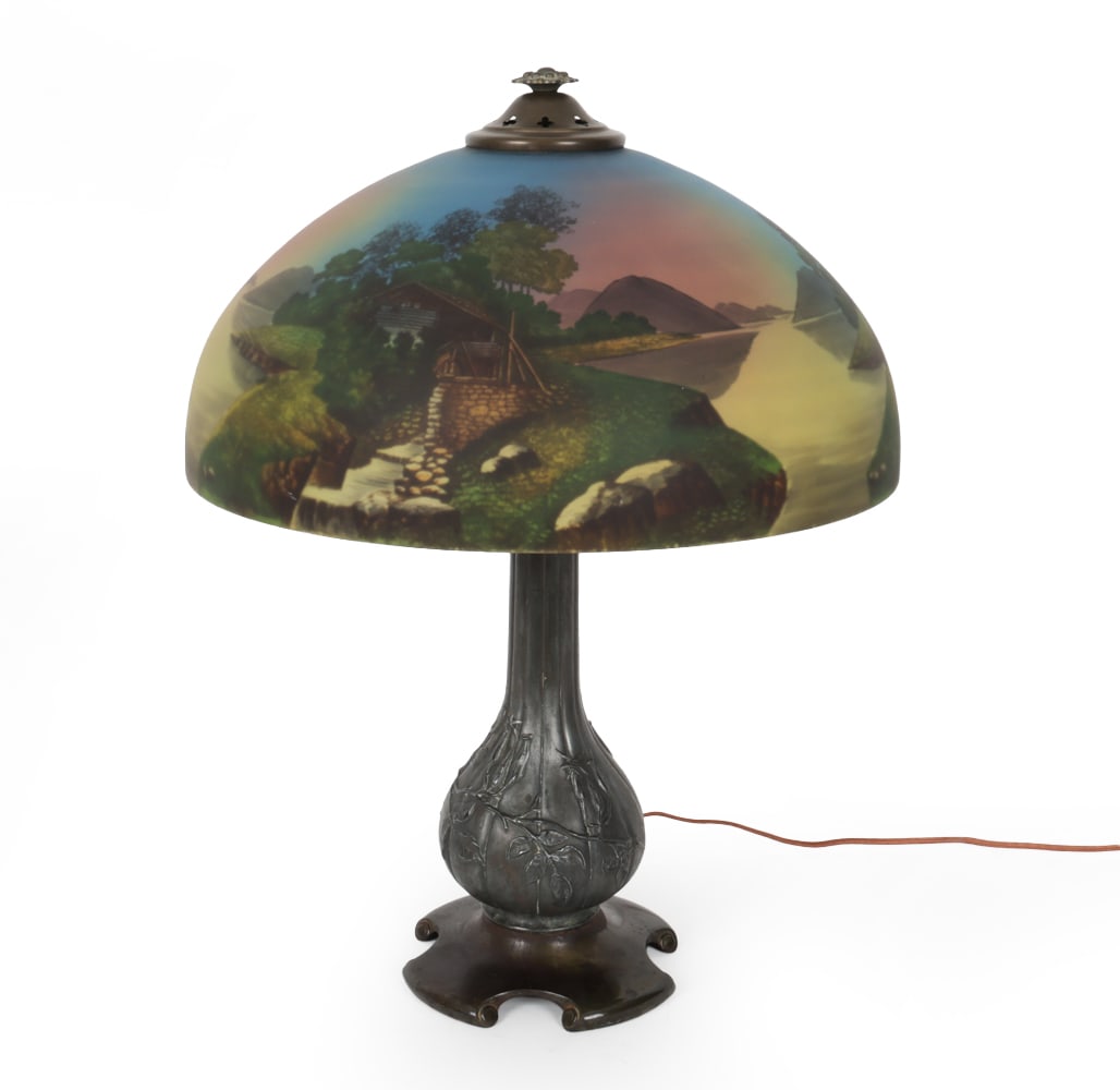 ATTR. PHOENIX REVERSE PAINTED GLASS TABLE LAMP (1 of 16)