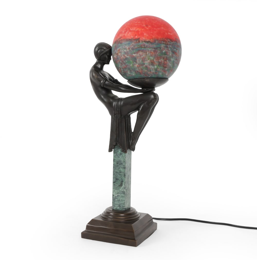 STYLE OF MAX LE VERRIER BRONZE & MARBLE TABLE LAMP (1 of 16)