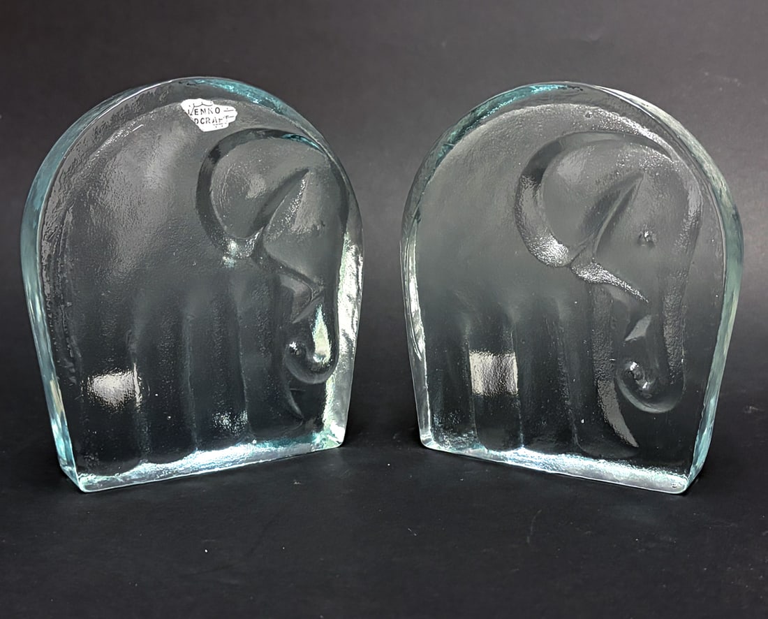PAIR BLENKO ELEPHANT GLASS BOOKENDS (1 of 15)
