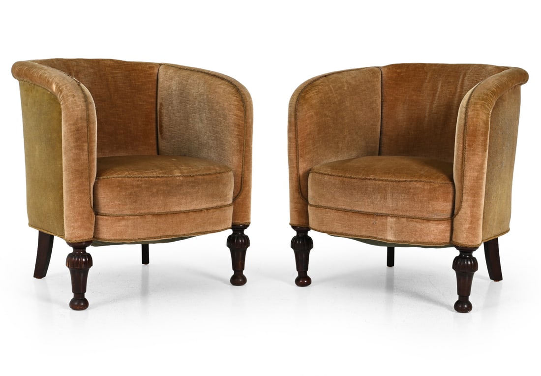 ART DECO DANISH VELOUR CLUB CHAIRS C. 1930S (1 of 1)