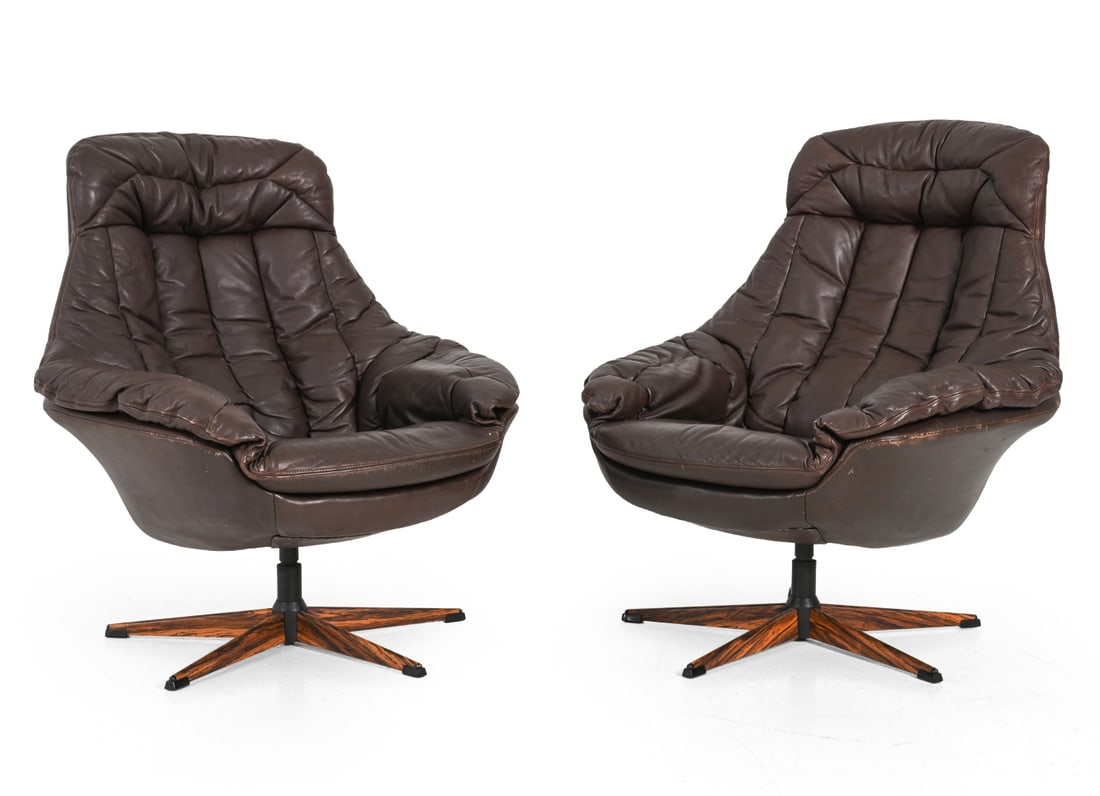 PAIR H. W. KLEIN BRAMIN LEATHER LOUNGE CHAIRS (1 of 1)