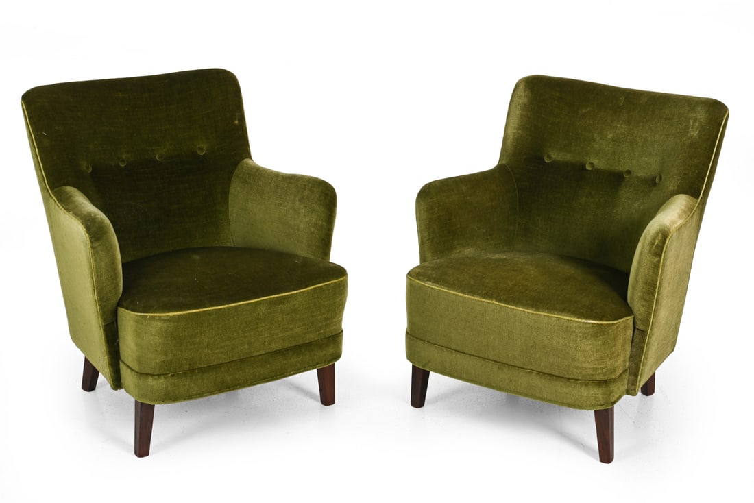 PAIR HENNINGSEN STYLE DANISH MOHAIR LOUNGE CHAIRS (1 of 11)