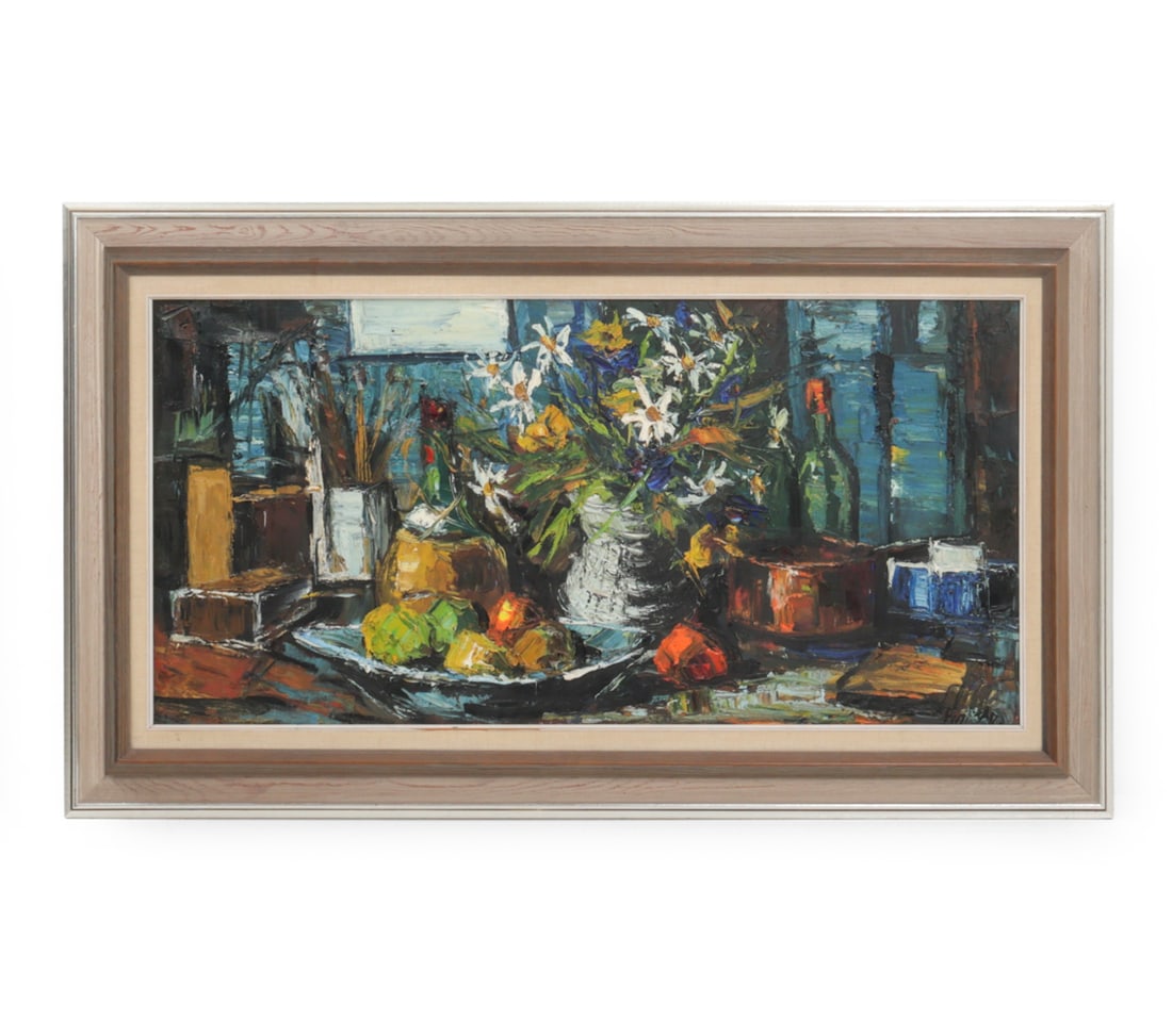 FINN ANDERSEN (DANISH, 1907-1987) STILL LIFE O/C: Signed bottom right corner. Oil on canvas. Dimensions: H 25 " x W 22" x (Sight) H 21.5 " x W 18.5" Condition: Wear consistent with age. Minor scuffs to frame.