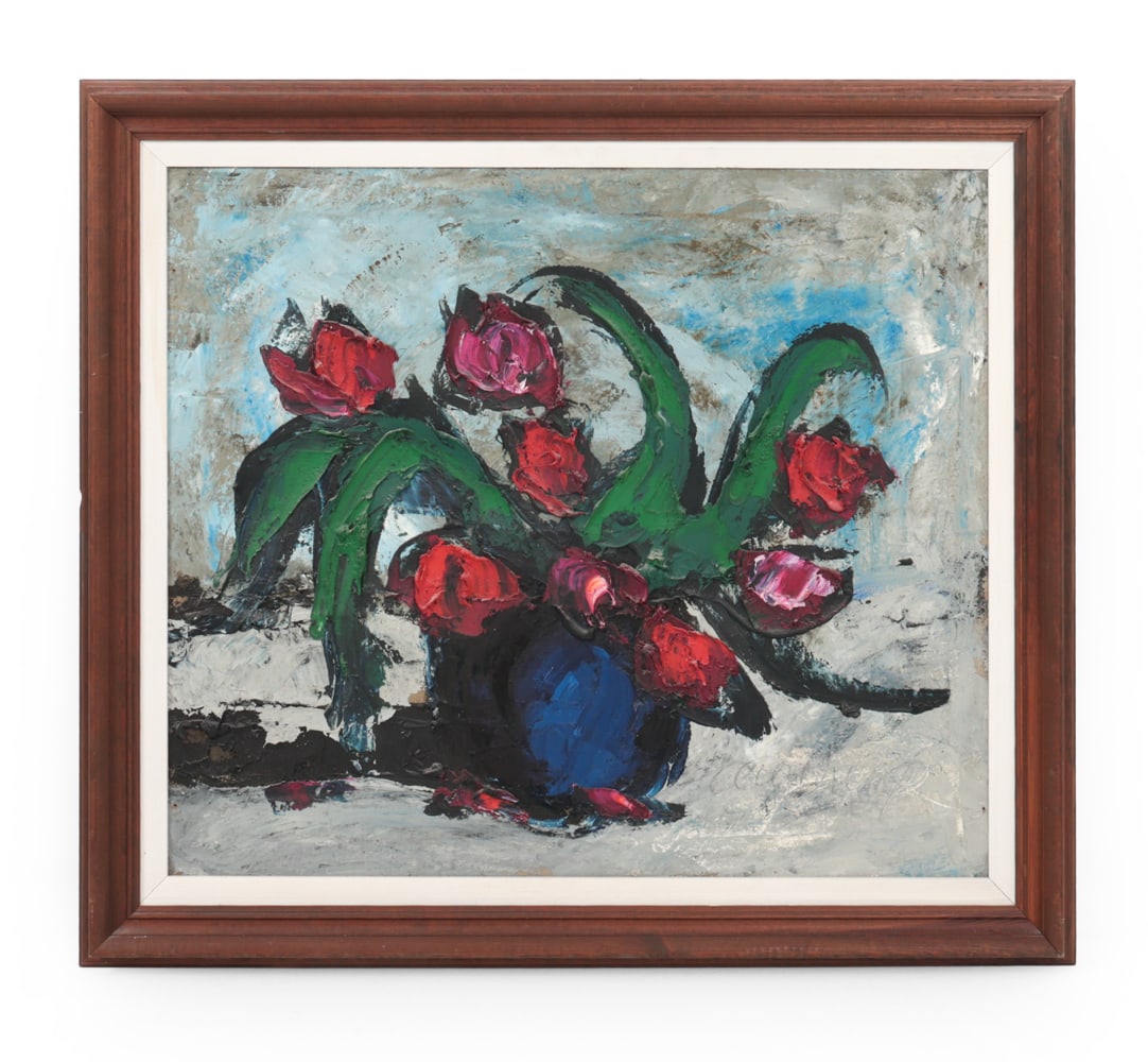 WINTHER VENO (1913-1972) ABSTRACT IMPASTO: Signed Lower right corner. Biographic label on verso. Impasto on canvas. Dimensions: H 29" x W 33" x (Sight) H 23.5" x W 27.5" Condition: Minor rubs, buckling, craquelure to canvas. Foxing to back. Sc