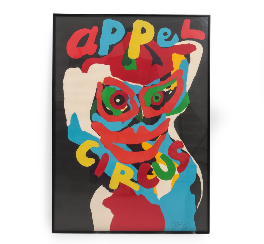 KAREL APPEL CIRCUS LITHOGRAPH PRINT 1978: Karel Appel (Dutch, 1921-2006) color print on paper. Signed and dated "78" in pencil lower right. Edition 47/200, Signed and dated 1978. Dimensions: H 34 x W 24.25 ? (sight) H 33.25 " x W 23.25 Condit