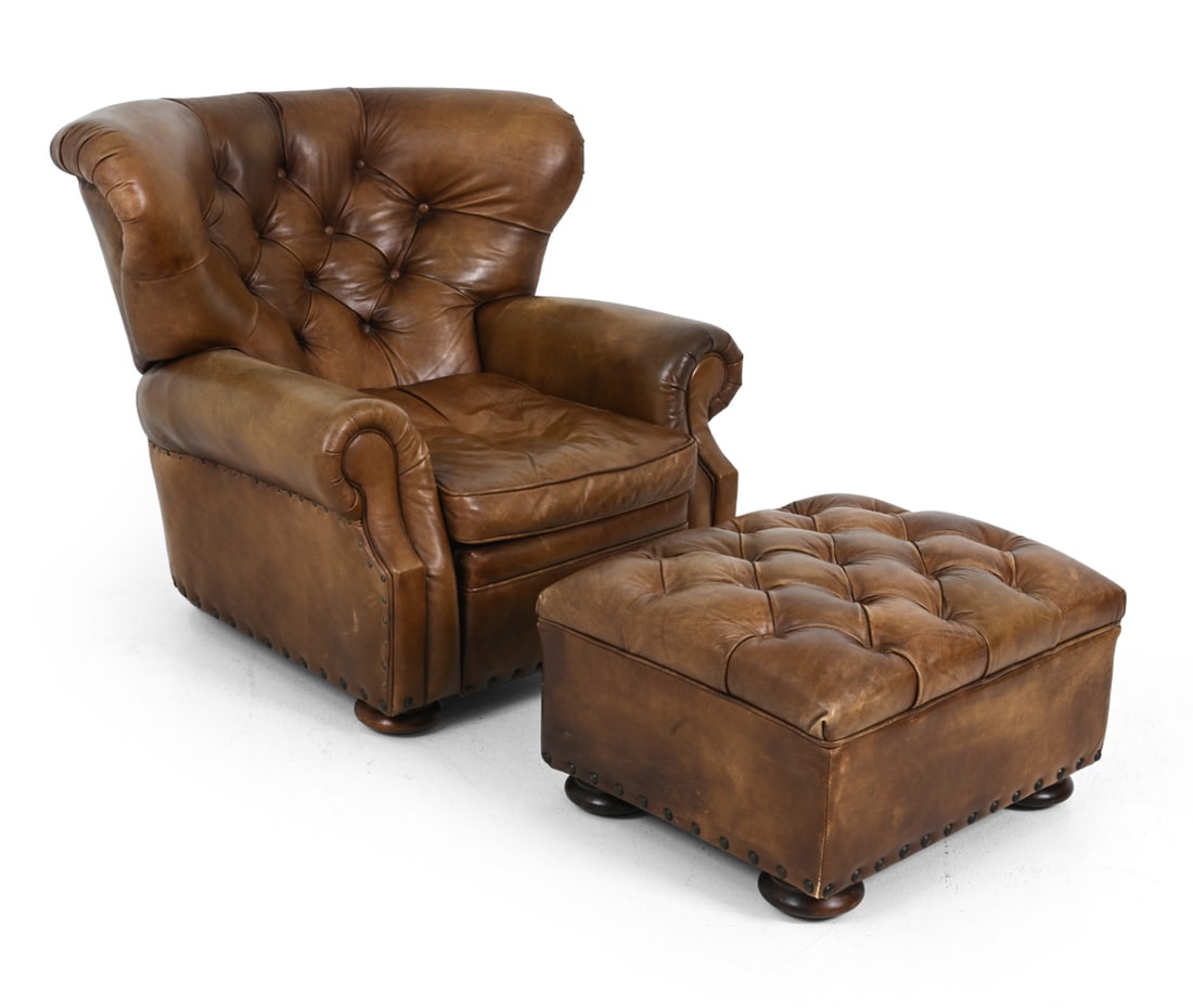 RESTORATION HARDWARE LEATHER ARMCHAIR & OTTOMAN (1 of 19)