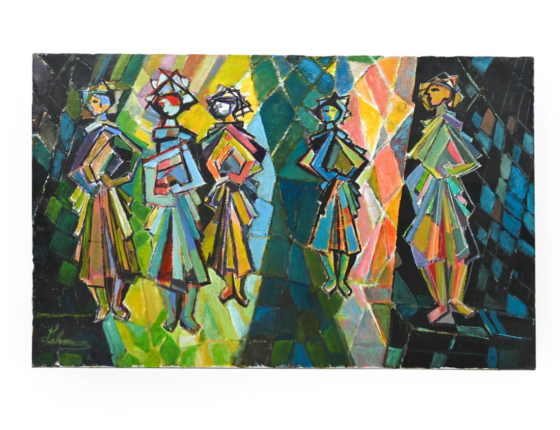 CUBIST STYLIZED ABSTRACT FIGURES O/C PAINTING (1 of 8)