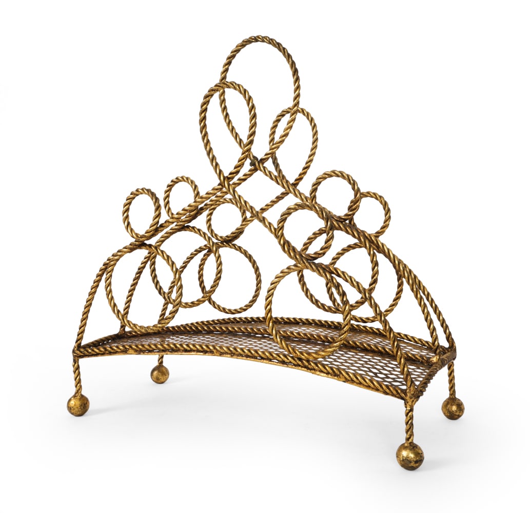 VINTAGE ITALIAN GILT METAL ROPE MAGAZINE RACK (1 of 15)