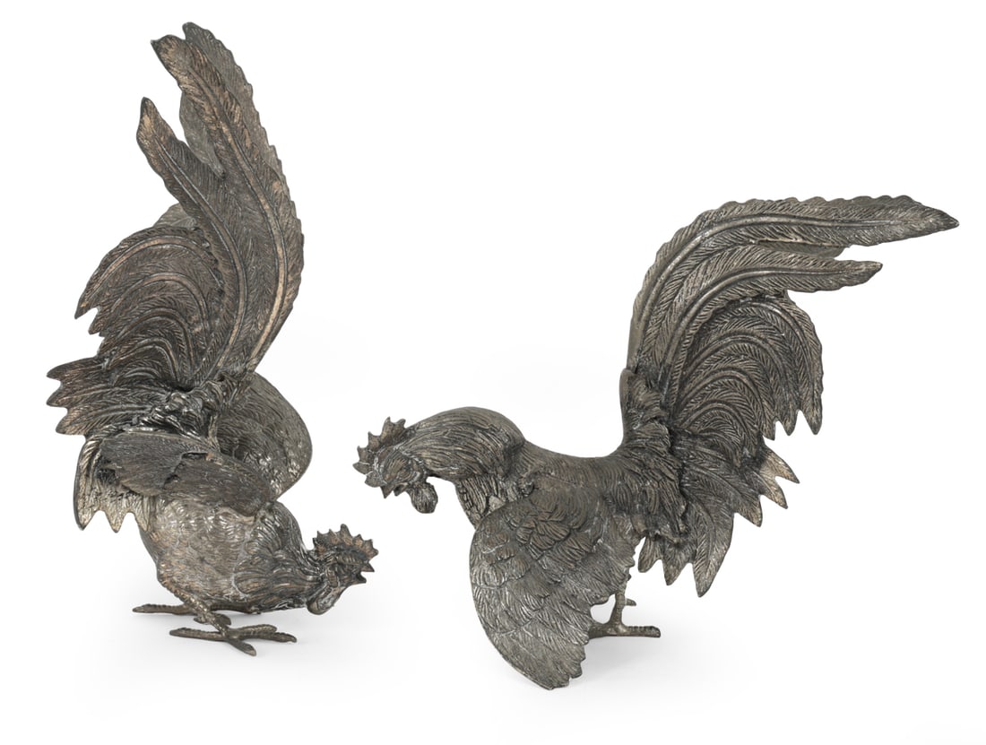 SILVERPLATE ROOSTER SCULPTURES - 2