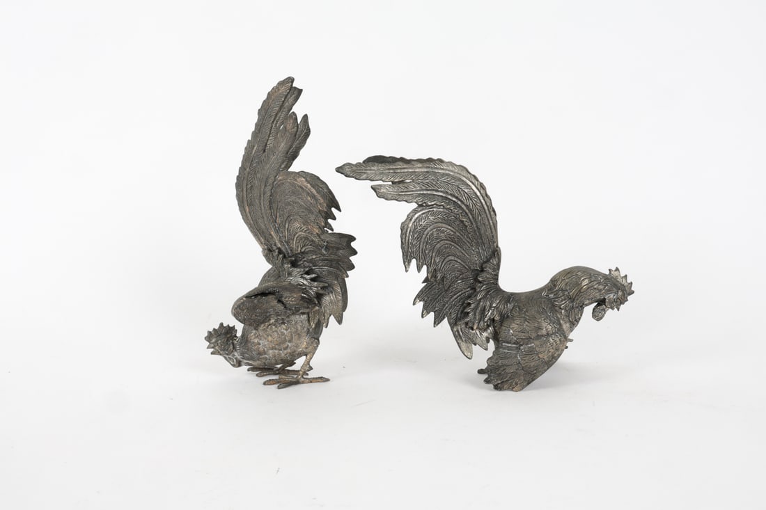 SILVERPLATE ROOSTER SCULPTURES - 5