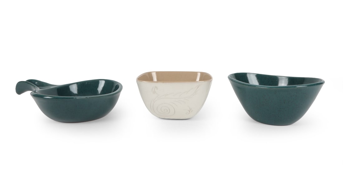 GLIDDEN POTTERY GROUPING: All marked and numbered on undersides. Dimensions: H 3.5" x W 10.5" x D 13.75" Condition: Wear consistent with age and use.