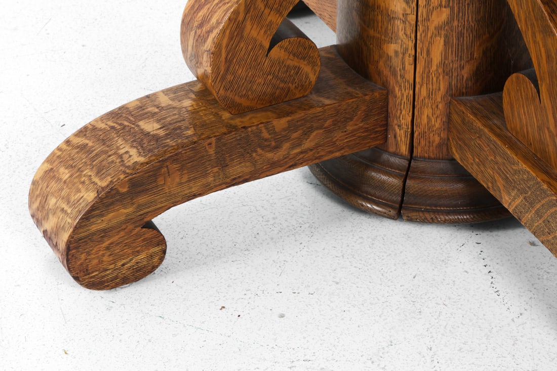 ANTIQUE OAK SCROLL PEDESTAL DINING TABLE - 13