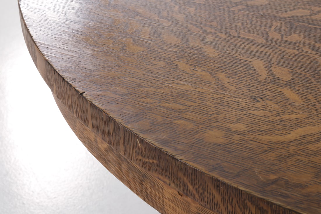 ANTIQUE OAK SCROLL PEDESTAL DINING TABLE - 14
