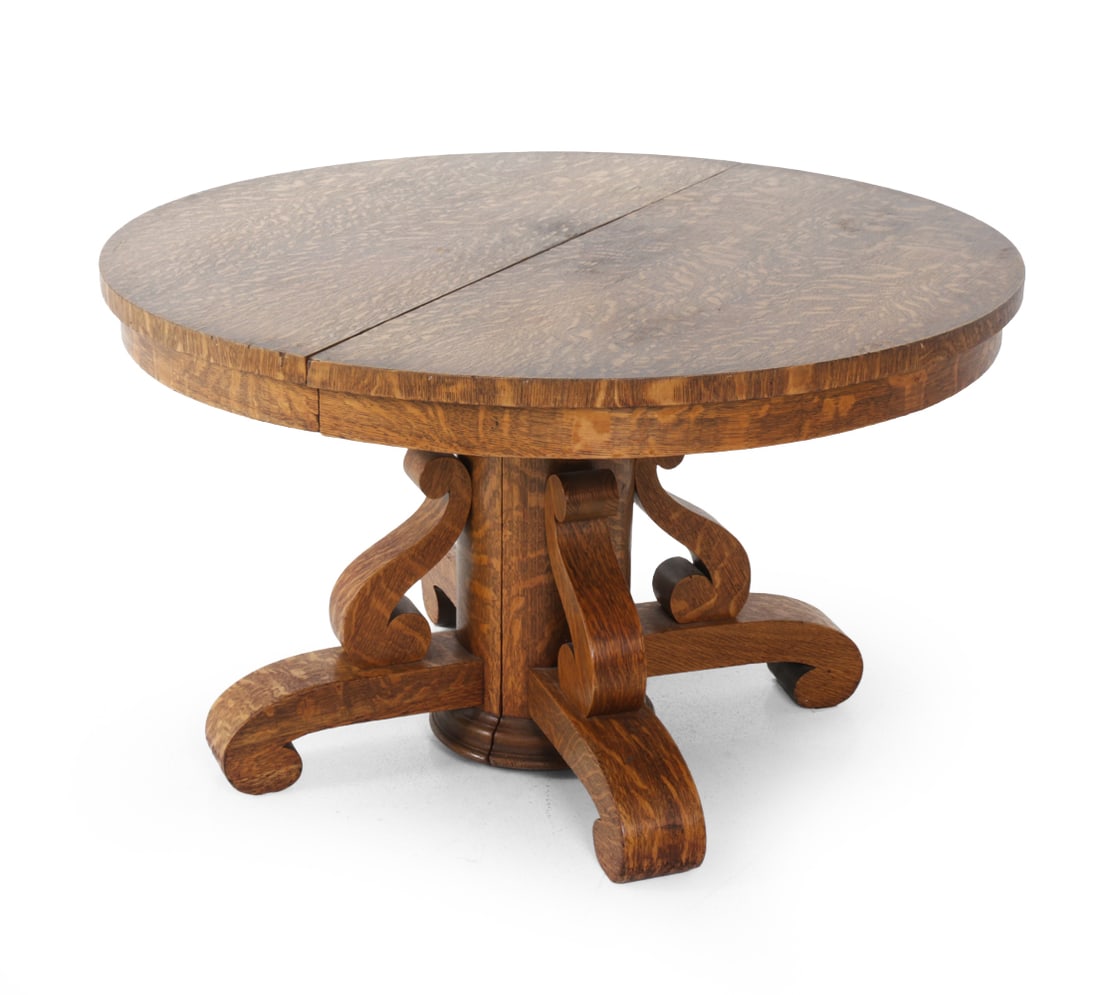 ANTIQUE OAK SCROLL PEDESTAL DINING TABLE (1 of 17)