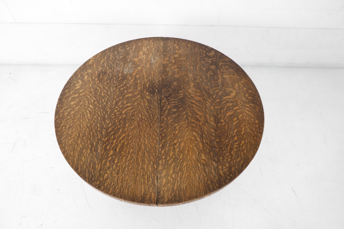 ANTIQUE OAK SCROLL PEDESTAL DINING TABLE - 5