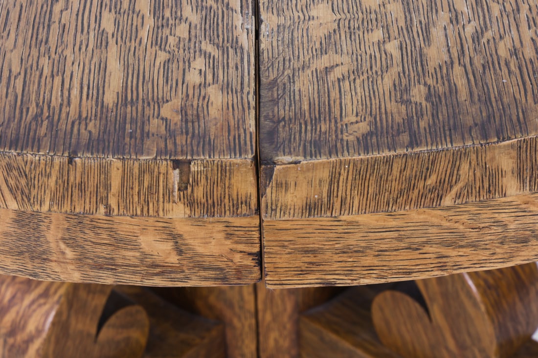 ANTIQUE OAK SCROLL PEDESTAL DINING TABLE - 7