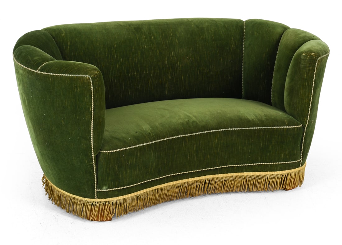 STYLE OF SLAGELSE DANISH VELOUR BANANA SOFA (1 of 13)