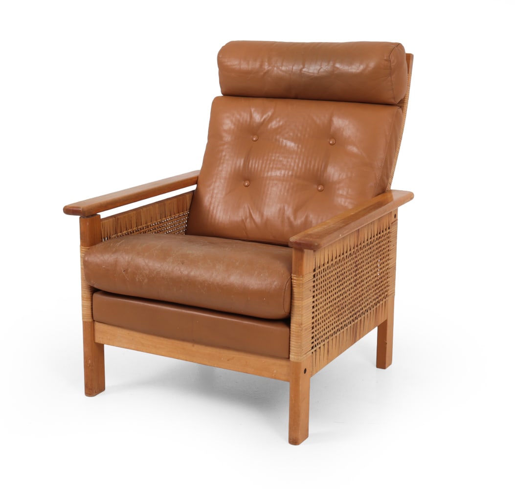 BERNT PETERSEN STYLE TEAK & RATTAN LOUNGE CHAIR (1 of 17)