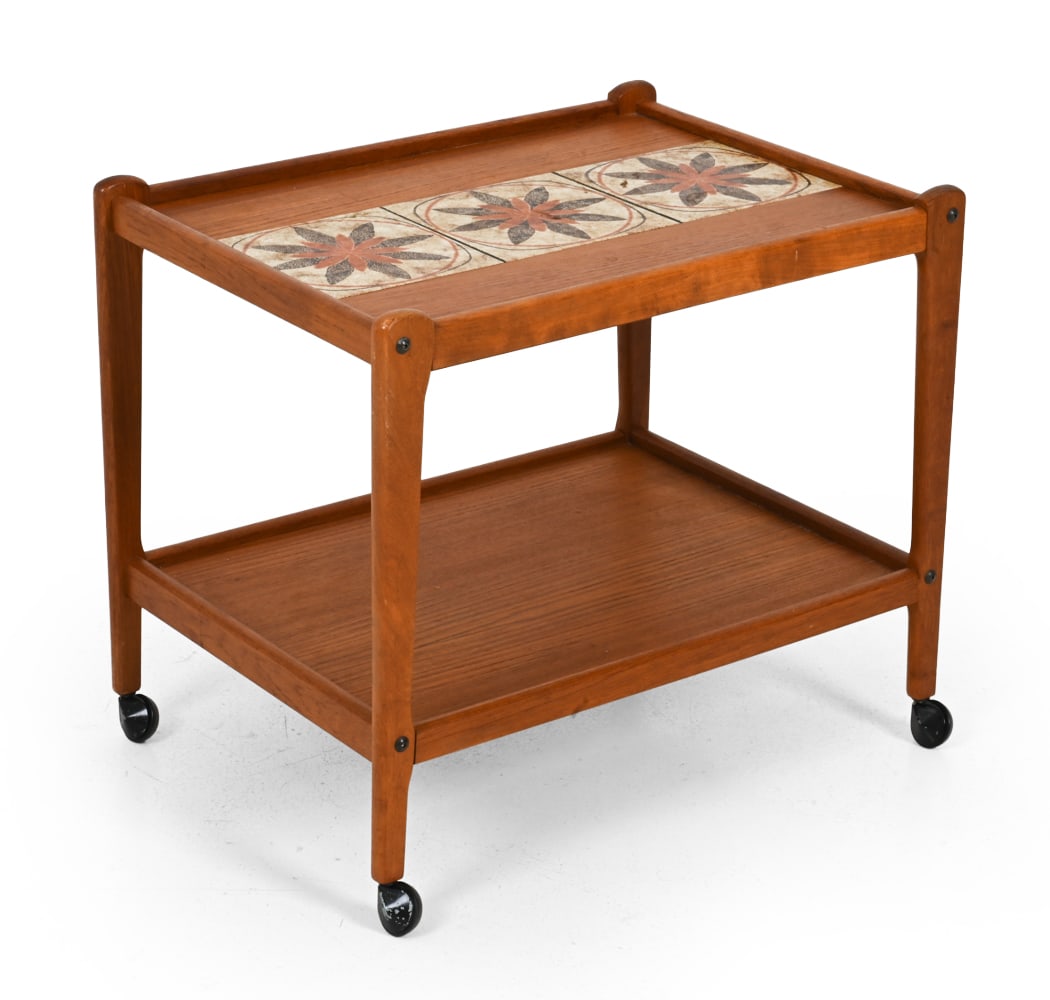 BRDR. FURBO DANISH TEAK & TILE BAR CART C. 1960S (1 of 14)