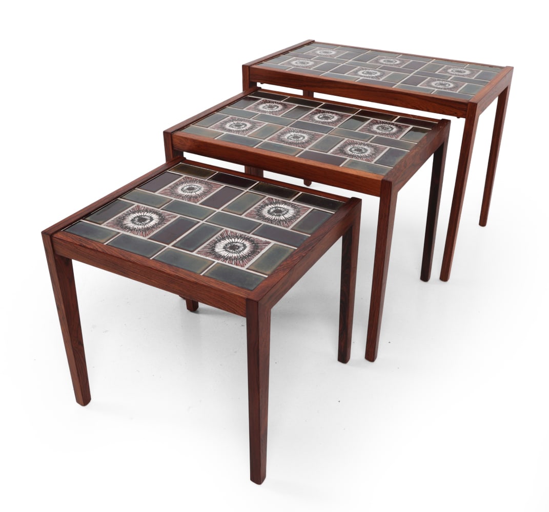 EDMUND JORGENSEN ROSEWOOD & TILE NESTING TABLES (1 of 17)