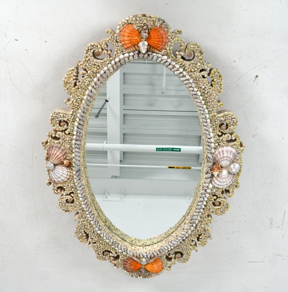 LARGE DECORATIVE SHELL FRAME WALL MIRROR - 2