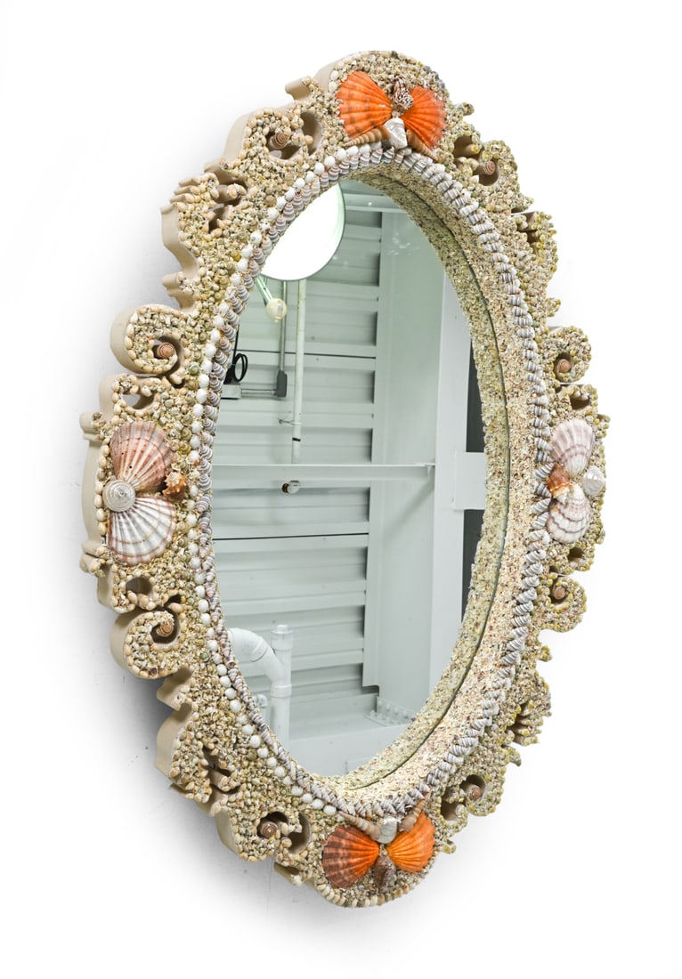LARGE DECORATIVE SHELL FRAME WALL MIRROR - 3