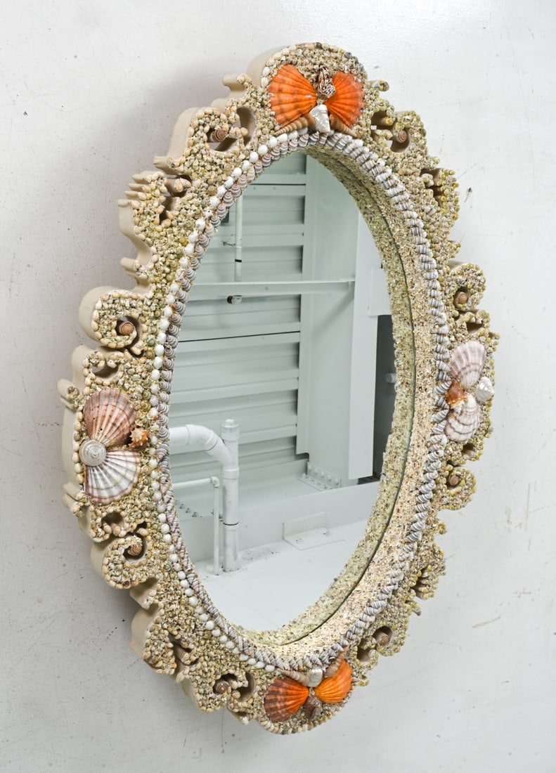 LARGE DECORATIVE SHELL FRAME WALL MIRROR - 4