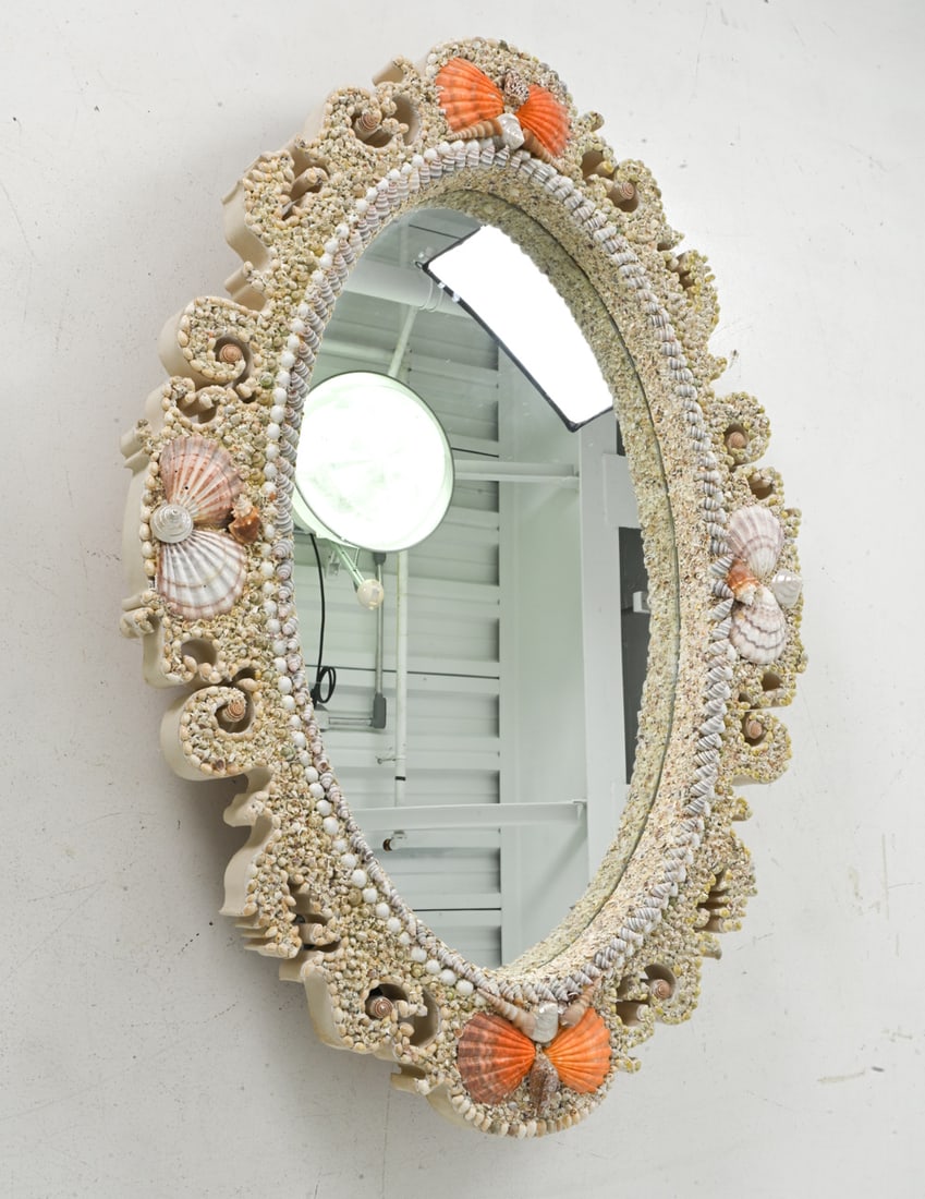 LARGE DECORATIVE SHELL FRAME WALL MIRROR - 5