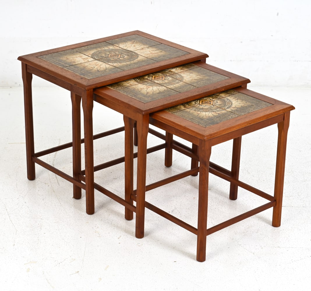 TOFTEN DANISH TEAK & TILE NESTING TABLES C. 1960S (1 of 14)