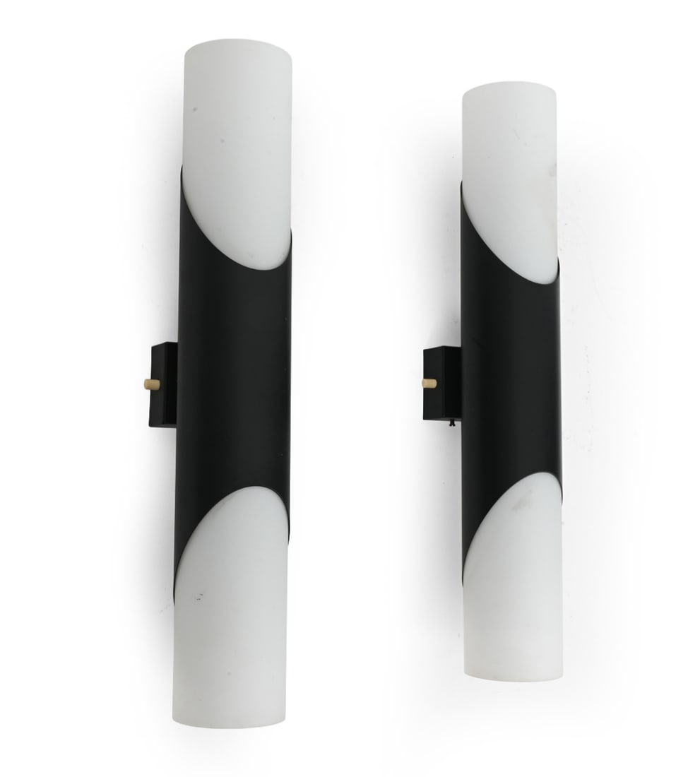 PAIR OF PAUL NEUHAUS WALL SCONCES C. 1970S: Metal and glass. Apparently unmarked. Germany, circa 1970s. Dimensions: H 14" x W 2.25" x D 3.5" Condition: Scuffs, scratches, and slight oxidization on the backside. Untested. Wear consistent with