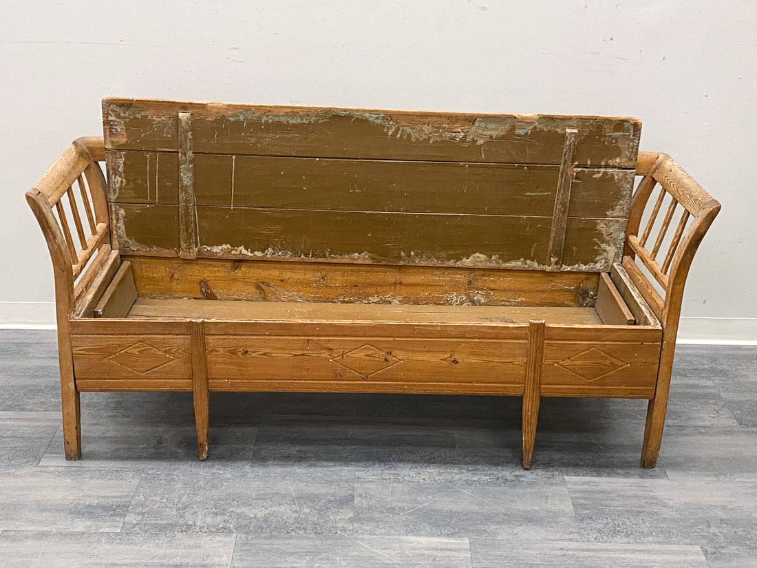 ANTIQUE SWEDISH PINE BENCH - 7