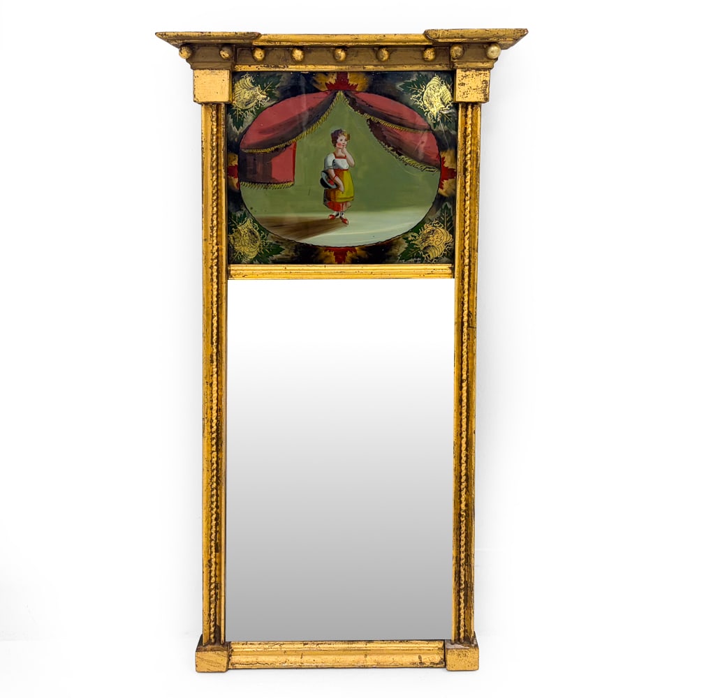 ANTIQUE FEDERAL STYLE GILT FRAME TRUMEAU MIRROR (1 of 11)