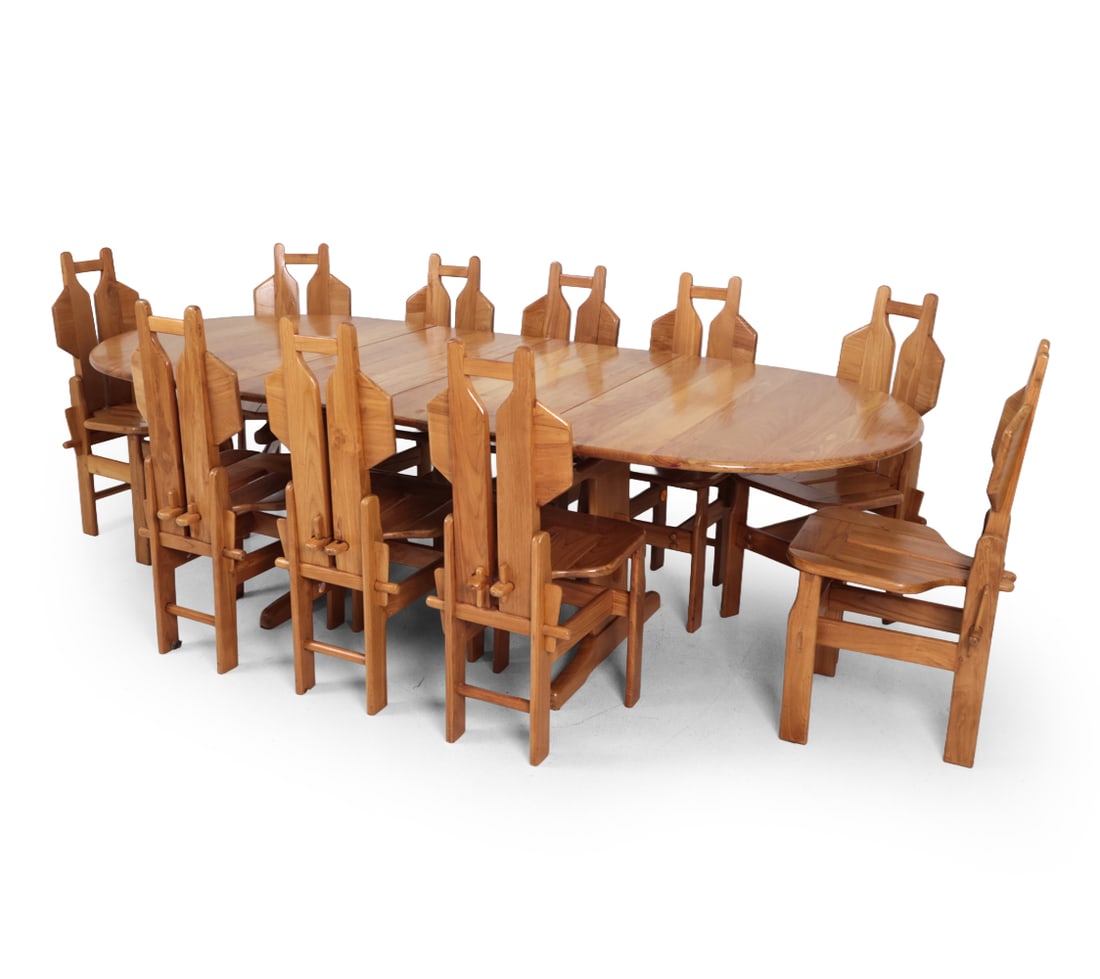 (10) BRUTALIST DUTCH ELM DINING CHAIRS & TABLE (1 of 20)