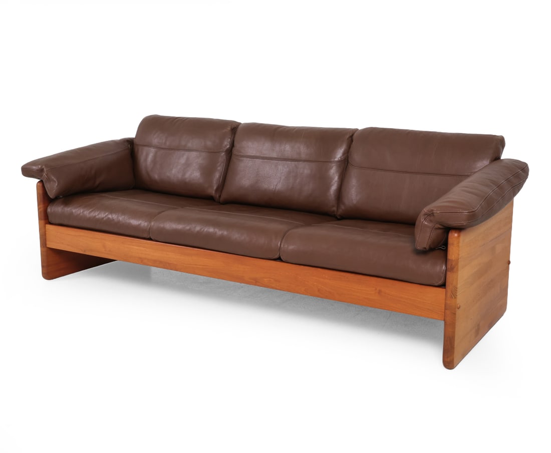 MIKAEL LAURSEN DANISH TEAK & LEATHER SOFA C. 1970S (1 of 18)