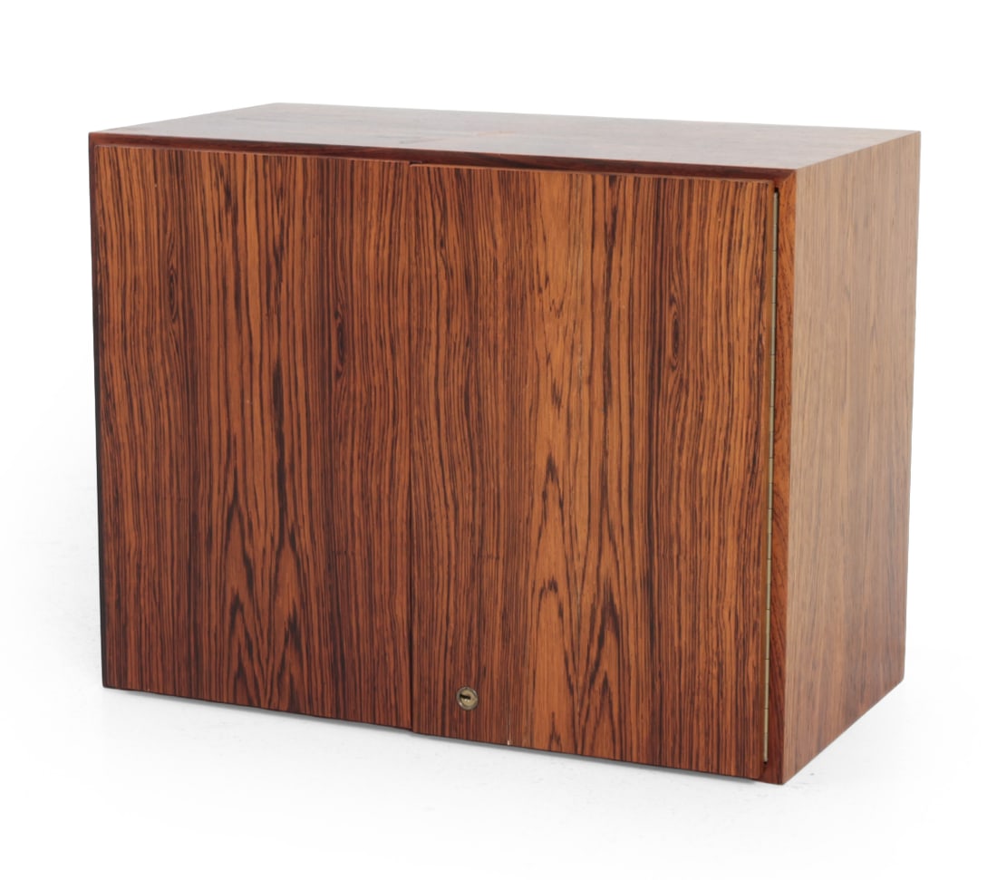 SWEDISH ROSEWOOD LIGHT BOX CABINET C. 1970S: Printers proofing lighbox Drawer with acrylic top and lights underneath. Swedish printing company "Almqvist & Wiksell" marked inside. Meant to sit on top of a counter or possibly wall mount. Sweden,