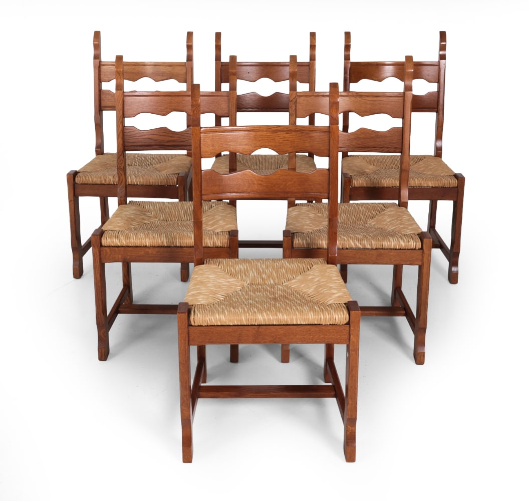 (6) DUTCH RAZOR BACK OAK & RUSH DINING CHAIRS (1 of 14)