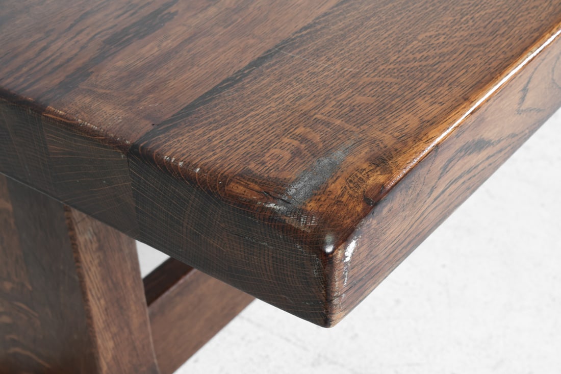 DUTCH OAK TRESTLE DINING TABLE - 11