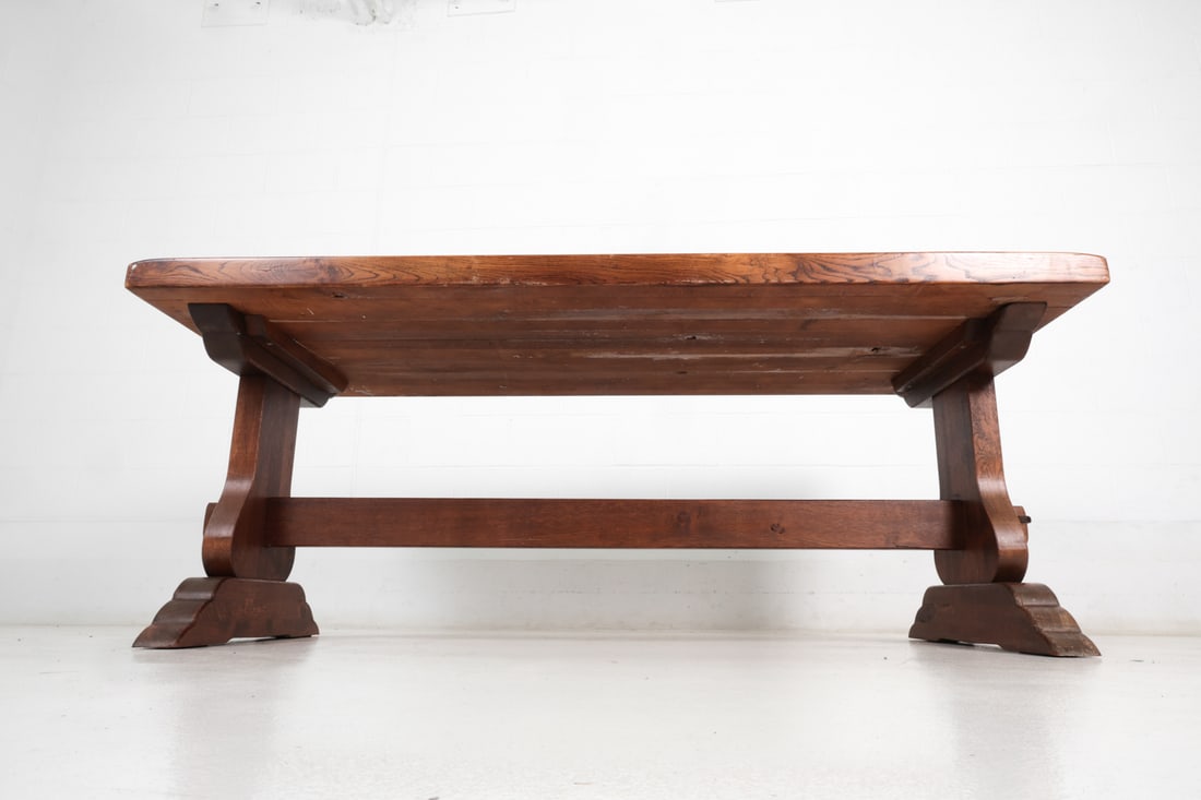 DUTCH OAK TRESTLE DINING TABLE - 14